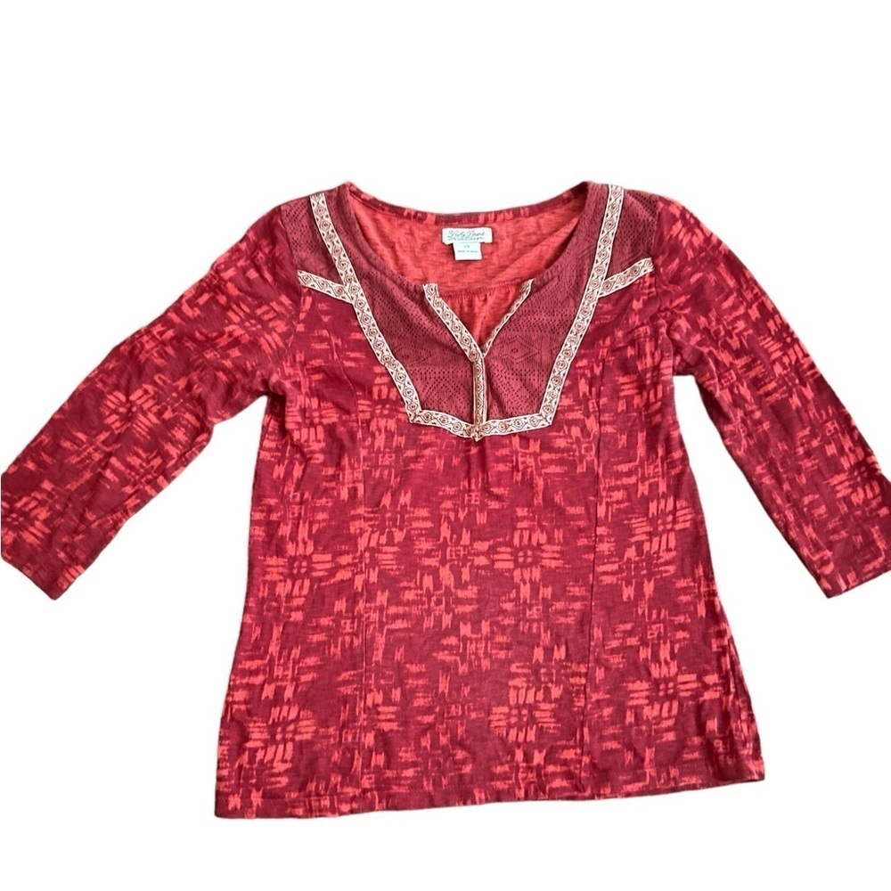 Lucky Brand Red and pink patterned peasant blouse size XS